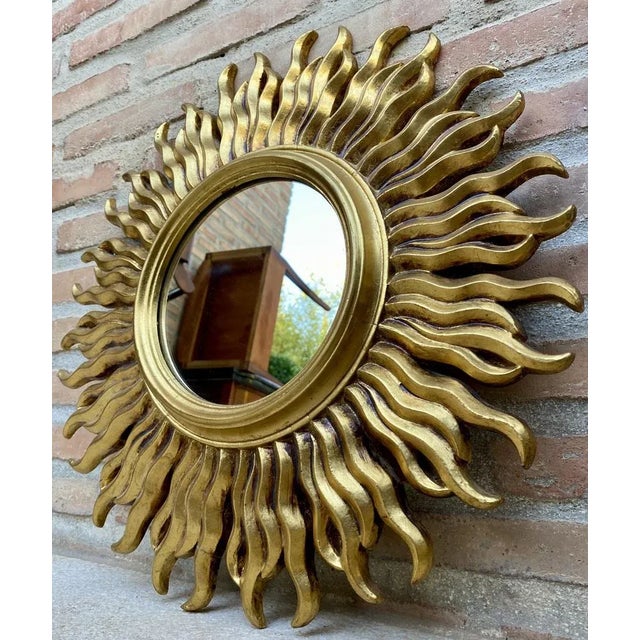 Mid-Century Modern Mid-Century French Sunburst Mirror in Gold, 1950s For Sale - Image 3 of 12