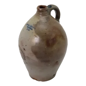 Antique Very Early 19th Century American 1 Gallon Stoneware Jug by Woodbridge Bidwell Co. Connecticut
