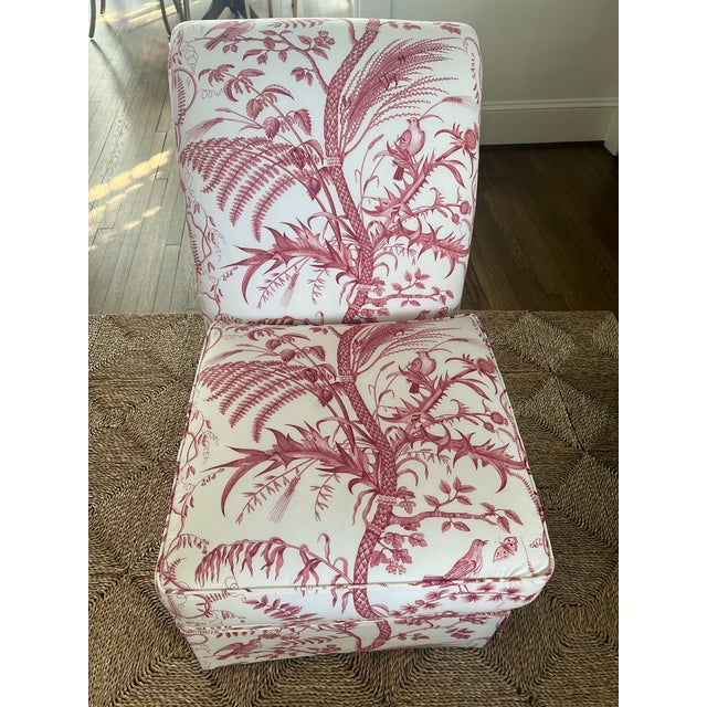 Chinoiserie Two Chairs - Brunschwig & Fils Bird and Thistle For Sale - Image 3 of 12