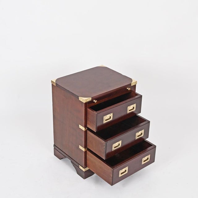 Brown Campaign Style Nightstands in Wood and Brass, 1950, Set of 2 For Sale - Image 8 of 15