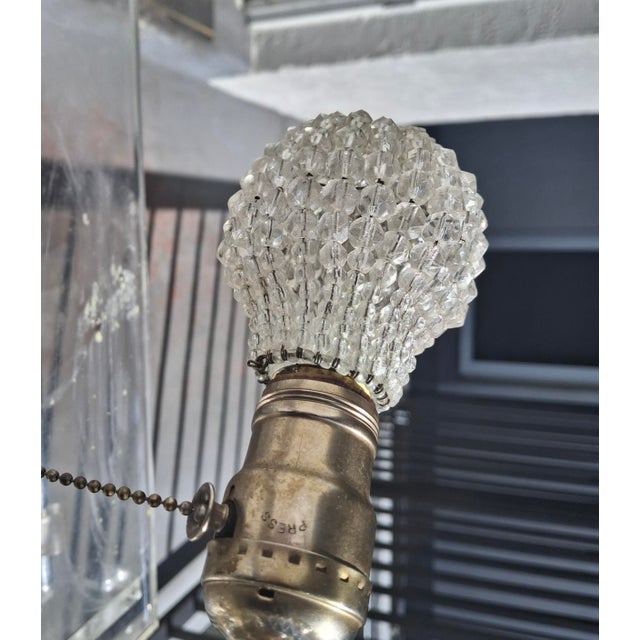 1920's Majestic Art Deco Art Glass Sunburst Wall Sconce With Cut Crystal Beaded Bulb Cover For Sale - Image 9 of 12