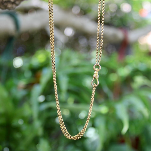 Metal Late 19th Century Victorian 14k Gold 31” Double Cable Link Chain With Dog Clip For Sale - Image 7 of 8