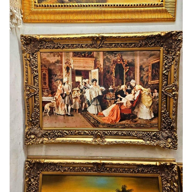 Beautiful wall art print on premium cotton fabric featuring an elegant Victorian-style social gathering in a refined...