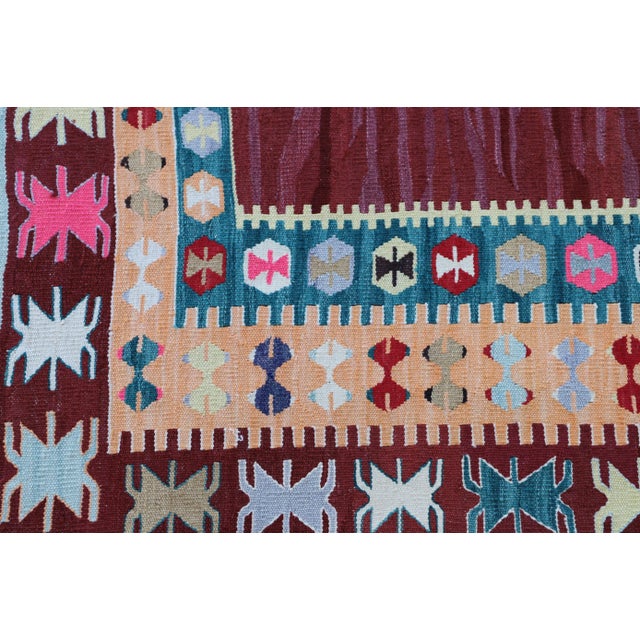 1970s Turkish Anatolian Hand Knotted Natural Wool Burgundy Kilim Rug For Sale - Image 12 of 13