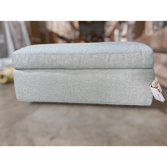C. R. Laine Studio Ottoman 1444-17 Upholstered in a Soft, Neutral Toned Thibaut Everly Spa Blue Fabric For Sale - Image 11 of 16
