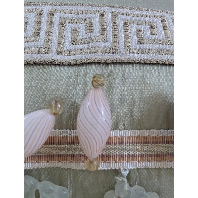 2020s Designer Silk and Embroidered Fabric With Greek Key Pattern Throw Pillows With Beaded Glass Fringe For Sale - Image 5 of 5