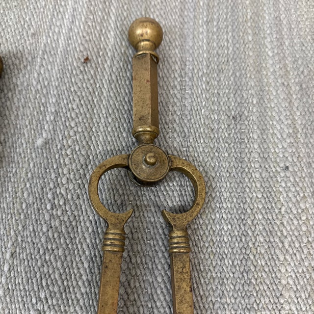 Vintage Colonial Brass Four Piece Fireplace Tool Set For Sale - Image 4 of 11