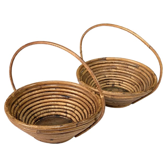 Mid-Century Bamboo and Rattan Bowls, 1970s, Set of 2 For Sale