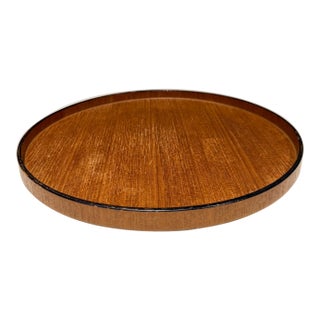 Mid-Century Round Teak Wood Serving Tray Japan Scandinavian Design For Sale