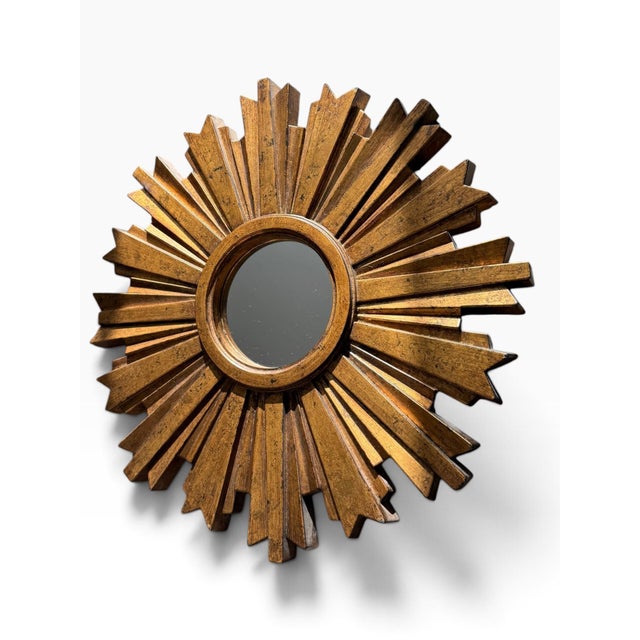 Mid-Century Modern Vintage Gold Sunburst Mirror | Molded Resin Starburst Wall Mirror For Sale - Image 3 of 6