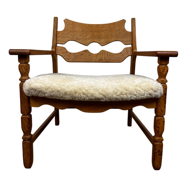 Danish Brutalist Razorblade Oak Armchair by Henning Kjærnulf for EG Møbler, 1960s For Sale