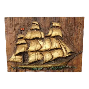 Vintage Mid Century Modern Sailing Pirate Ship Picture Boat 3D Relief