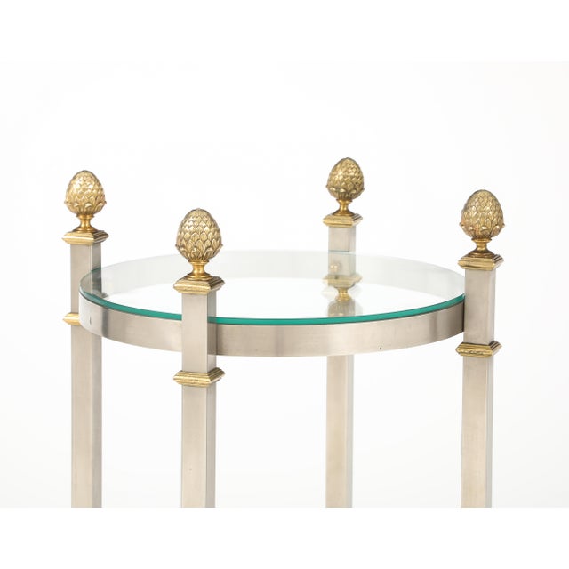 Maison Jansen Style 3 Tier Steel and Brass Side Table For Sale - Image 11 of 15