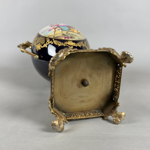 Antique French Amphora Vase in Porcelain and Brass For Sale - Image 10 of 15