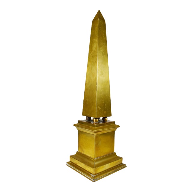 Vintage Hollywood Regency Modern Tall Brass Obelisk For Sale