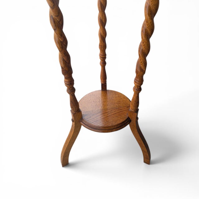 Vintage Solid Oak Barley-Twist Plant Stand For Sale - Image 4 of 16