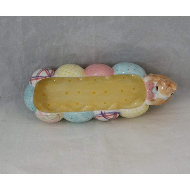 Yellow Late 20th Century Handcrafted Fitz and Floyd a Good Egg Oblong Pastel Easter Candy Serving Dish For Sale - Image 8 of 9