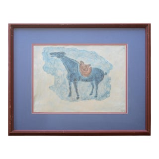 Vintage Mid Century Stone Rubbing Horse Painting For Sale