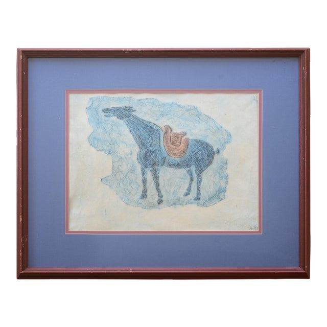 Vintage Mid Century Stone Rubbing Horse Painting For Sale