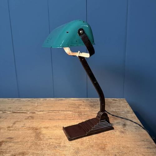 1930s Banker's Lamp withTurquoise Enamel Shade from Erpé, 1930s For Sale - Image 5 of 18
