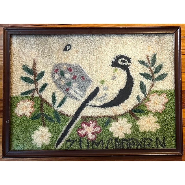 Textile Antique 19th Century American Folk Art Needlework Textile Picture of a Peacock or Stylized Bird For Sale - Image 7 of 9