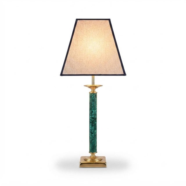 Green Malachite-Style Column Table Lamp with Structured Shade, 1980s For Sale - Image 12 of 12
