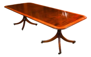 Vintage Crossbanded Twin Pillar Dining Table by William Tillman, 1980s