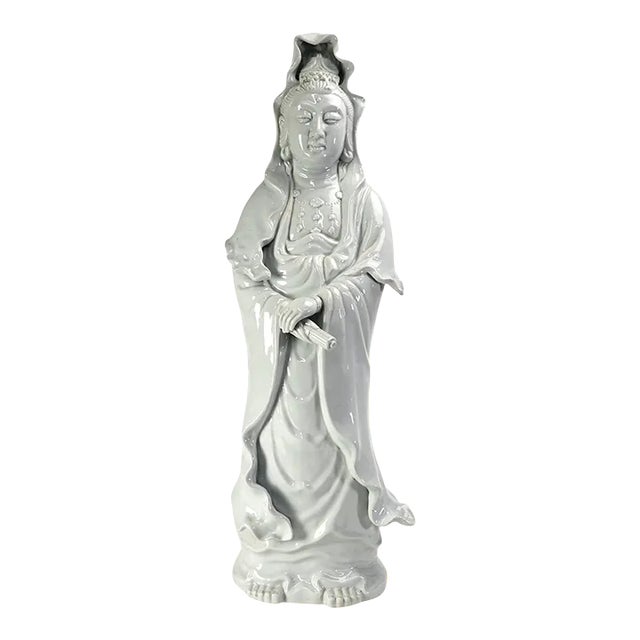 Large Japanese Porcelain Kannon (Guanyin) – 30" Mid-Century Export Goddess of Mercy Figure, Marked Japan For Sale