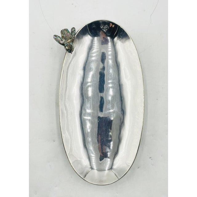 Vintage Footed Tray With Abalone Bird by Los Castillo, Mexican Modernism For Sale - Image 11 of 18