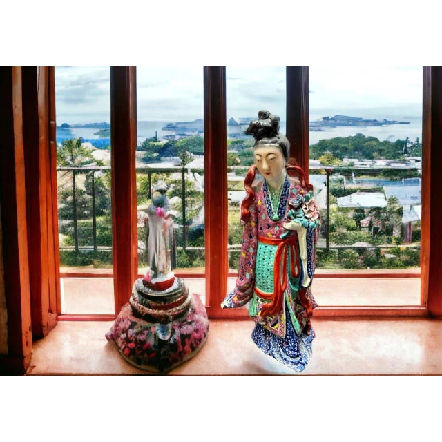 Beautiful Antique Chinese Famille Rose Porcelain Figure of a Late Qing Lady Holding a Bouquet of Flowers. Most Likely Made...