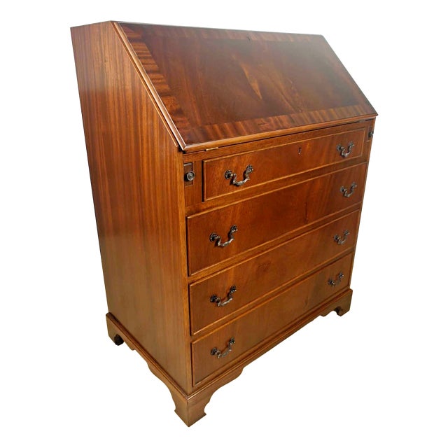 Vintage Writing Bureau Desk in Leather and Mahogany, 1960 For Sale