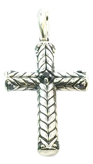1990s David Yurman Black Diamond Cross Pendant Sterling Silver Estate