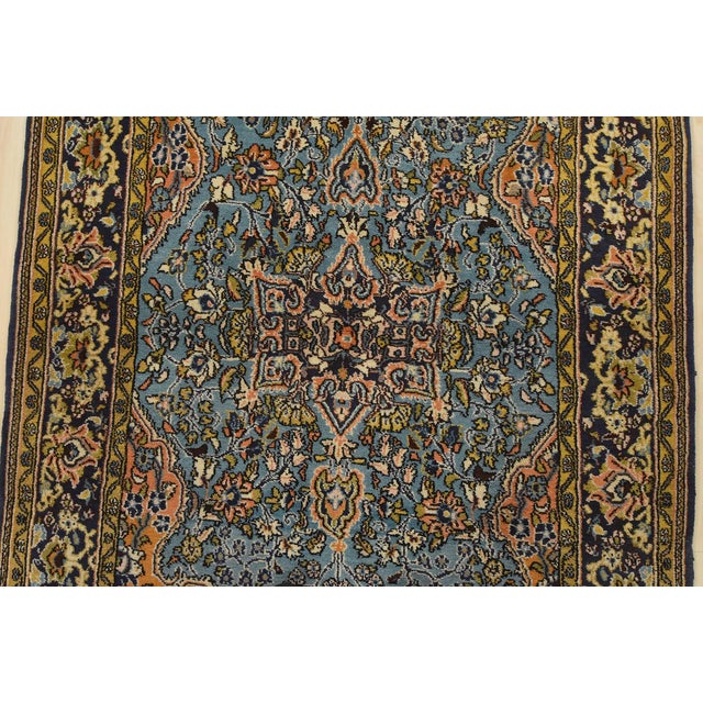 1990s Qom Rug 3’7” X 5’3” Blue Wool Vintage Traditional Hand-Knotted Carpet For Sale - Image 5 of 12