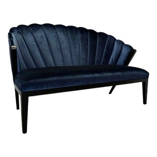 Currey & Co. Modern Ink Blue Velvet Janelle Settee For Sale