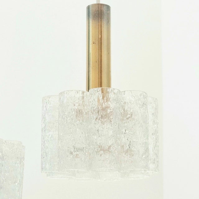 Mid-Century Modern Murano Ice Glass Triple Pendant Light from Doria Leuchten, Germany, 1960s For Sale - Image 4 of 9