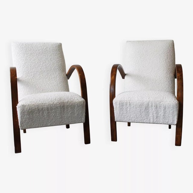 Ivory Armchairs by Jindřich Halabala, 1930, Set of 2 For Sale - Image 8 of 8