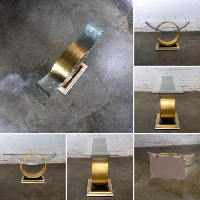 Late 20th Century Art Deco Revival to Postmodern Sofa or Console Table Geometric Gold and Silver Leaf Base For Sale - Image 10 of 18