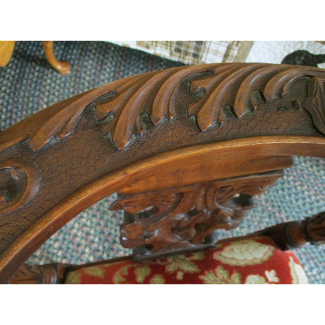 Victorian Antique Vintage Victorian Carved Walnut Corner Italian Chair Face & Griffons For Sale - Image 3 of 15