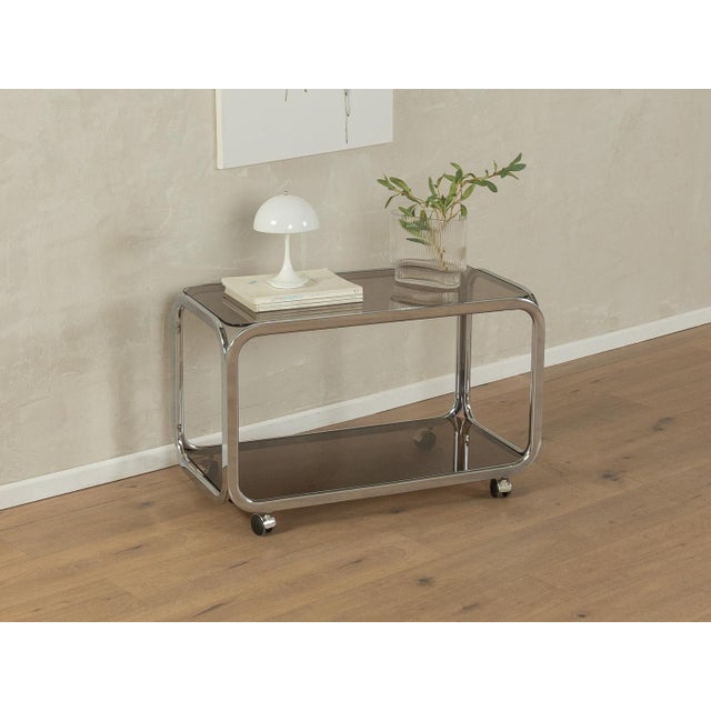 Mid-Century Modern Glass Side Table with Wheels, 1970s For Sale - Image 3 of 9