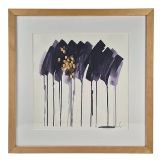 Beth Winterburn Signed Abstract on Paper, Indigo & Gold, Framed. For Sale