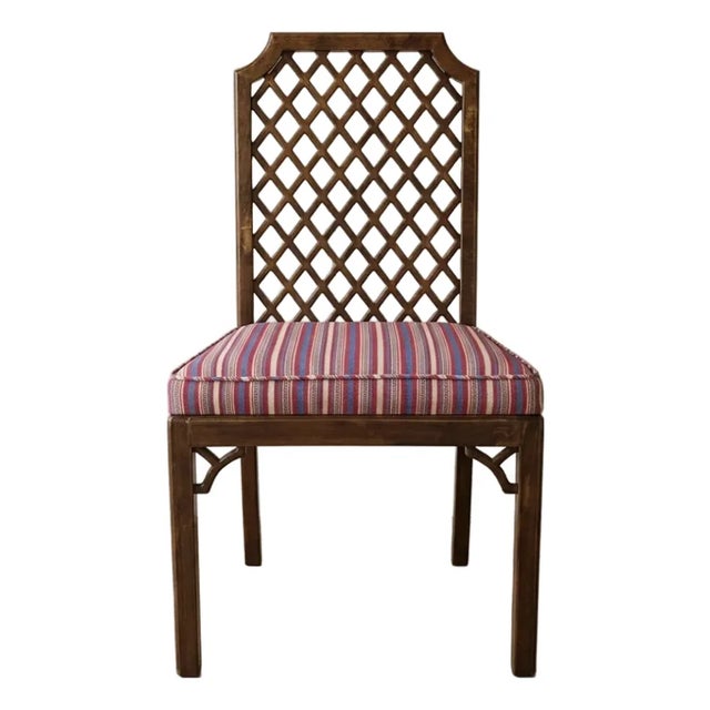 Vintage Lattice Back Dining Chair- Sold in Pairs (Susan Deliss Textile) For Sale