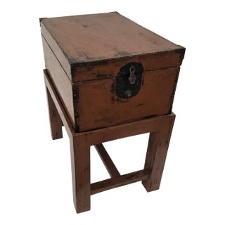 19th Century Black and Ochre Painted Wooden Box on Stand For Sale