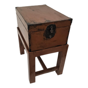 19th Century Black and Ochre Painted Wooden Box on Stand