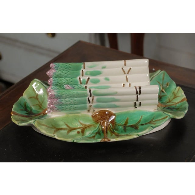 French 19th Century Longchamp Majolica Asparagus Tray with Foliage Platter For Sale - Image 13 of 13