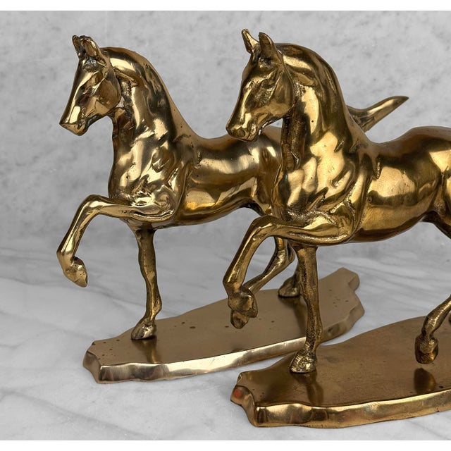 Metal Vintage Traditional Brass Equestrian Horse Mantle Bookends - A Pair For Sale - Image 7 of 10