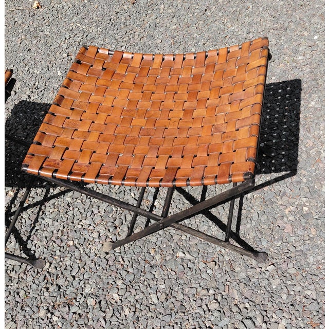 1980s Vintage Iron and Leather Folding Stools a Pair For Sale - Image 5 of 10