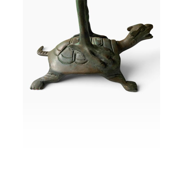 Tsuru-Kame Japanese Brass Crane and Turtle Pricket Candleholder For Sale - Image 4 of 7