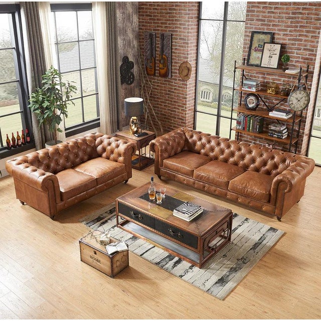 2020s Century Chesterfield Love Seat - Light Brown Leather For Sale - Image 5 of 7