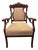 Antique Victorian Carved Wood Armchair With Striped Silk Upholstery For Sale