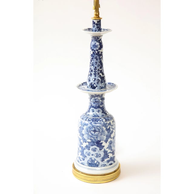 Chinese Chinese Blue and White Porcelain Candlestick Mounted as a Lamp For Sale - Image 3 of 8